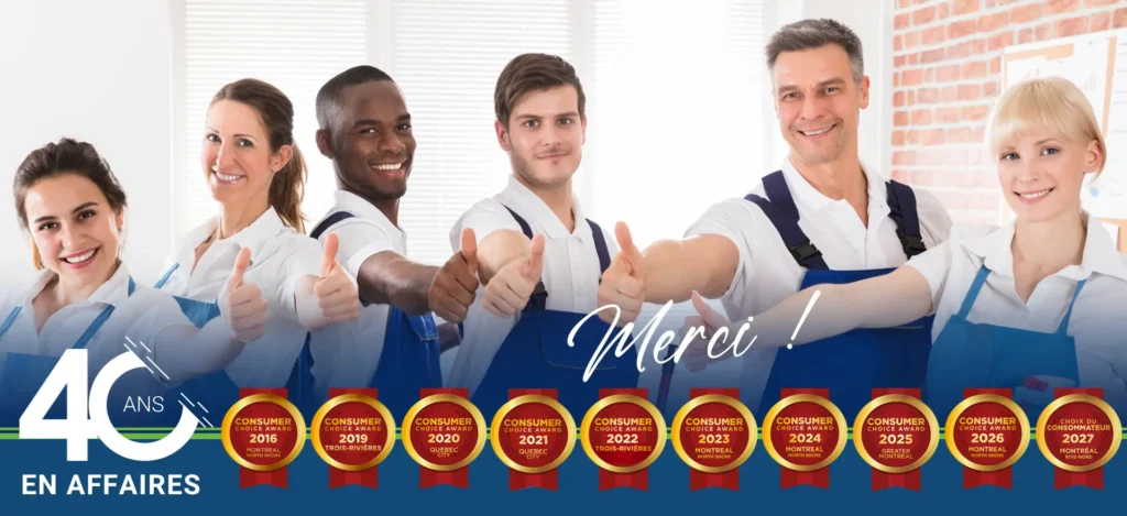 40 ans en affaire employés pouce en l'air fiers